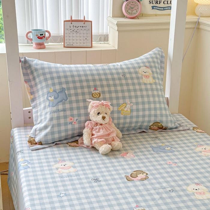 91家纺网 家纺一手货源 找家纺 2025新款学生宿舍全棉三件套 星星发夹狗