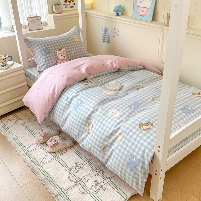 91家纺网 家纺一手货源 找家纺 2025新款学生宿舍全棉三件套 星星发夹狗