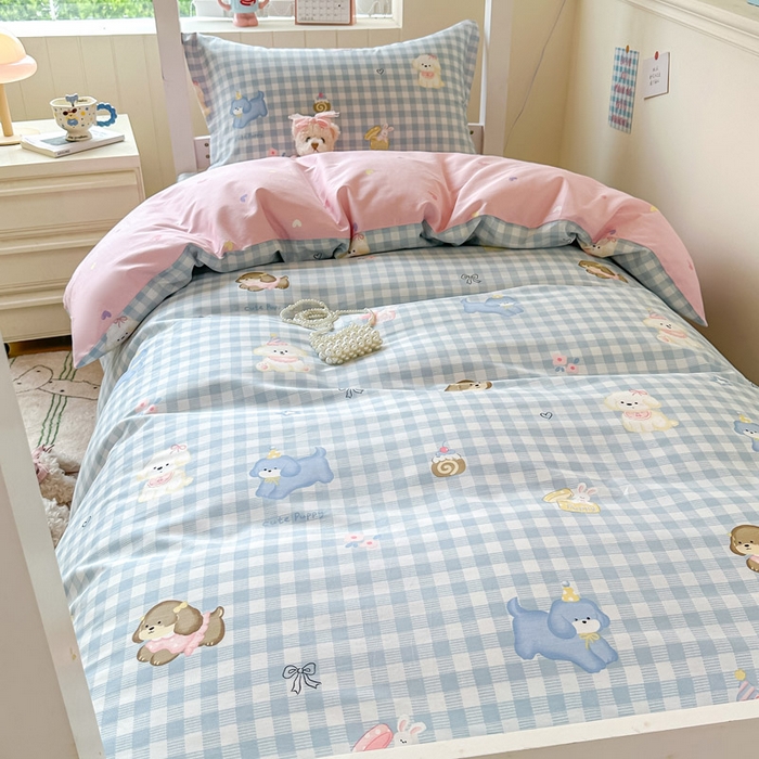 91家纺网 家纺一手货源 找家纺 2025新款学生宿舍全棉三件套 星星发夹狗