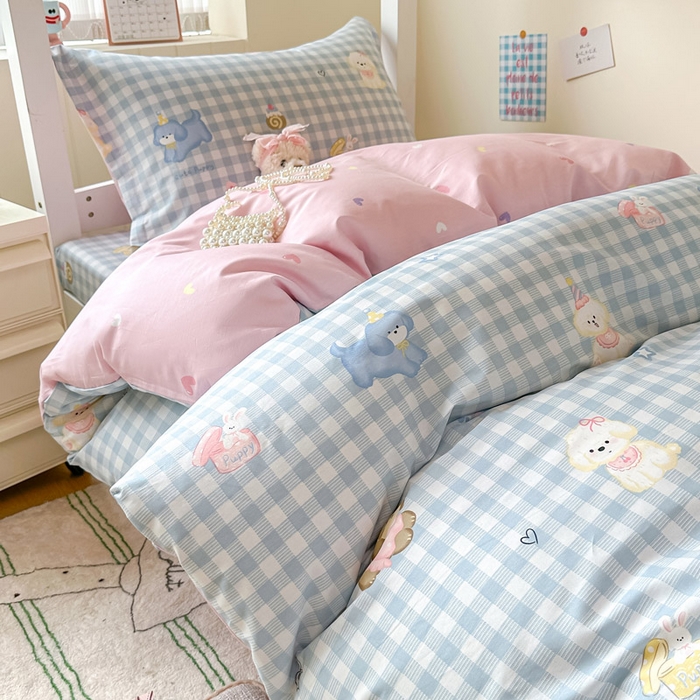 91家纺网 家纺一手货源 找家纺 2025新款学生宿舍全棉三件套 星星发夹狗