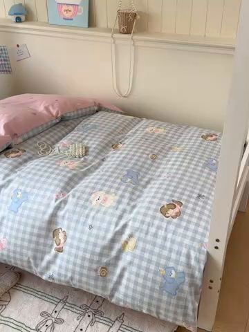 91家纺网 家纺一手货源 找家纺 2025新款学生宿舍全棉三件套 星星发夹狗