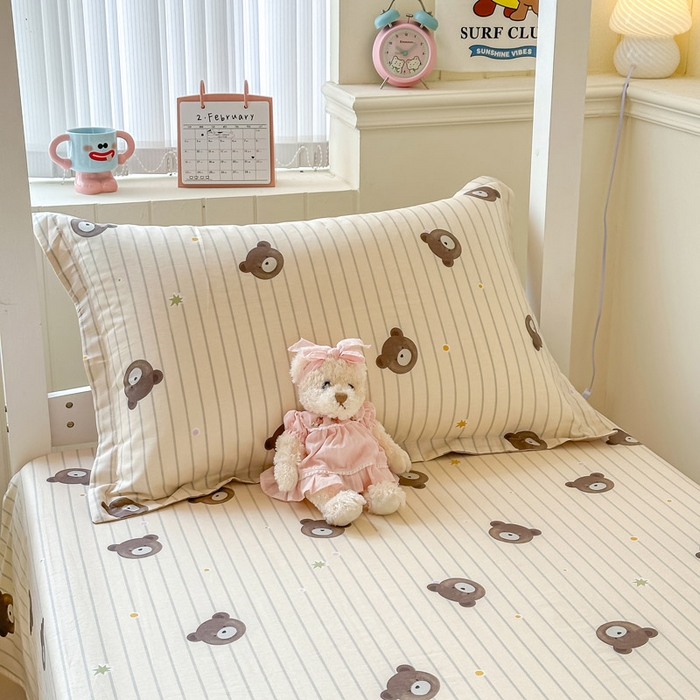 91家纺网 家纺一手货源 找家纺 2025新款学生宿舍全棉三件套 熊嘟嘟