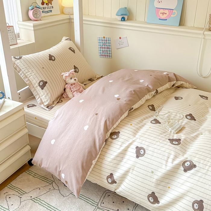 91家纺网 家纺一手货源 找家纺 2025新款学生宿舍全棉三件套 熊嘟嘟