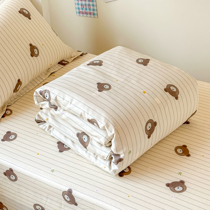 91家纺网 家纺一手货源 找家纺 2025新款学生宿舍全棉三件套 熊嘟嘟