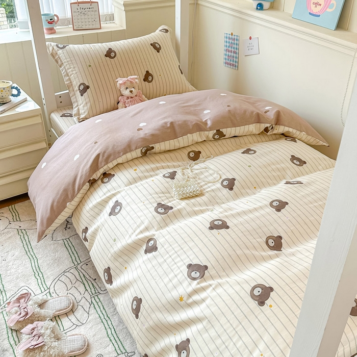 91家纺网 家纺一手货源 找家纺 2025新款学生宿舍全棉三件套 熊嘟嘟