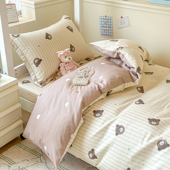 91家纺网 家纺一手货源 找家纺 2025新款学生宿舍全棉三件套 熊嘟嘟