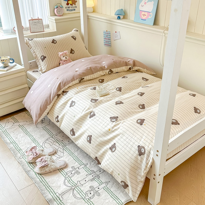 91家纺网 家纺一手货源 找家纺 2025新款学生宿舍全棉三件套 熊嘟嘟