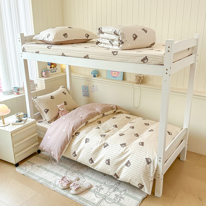 91家纺网 家纺一手货源 找家纺 2025新款学生宿舍全棉三件套 熊嘟嘟