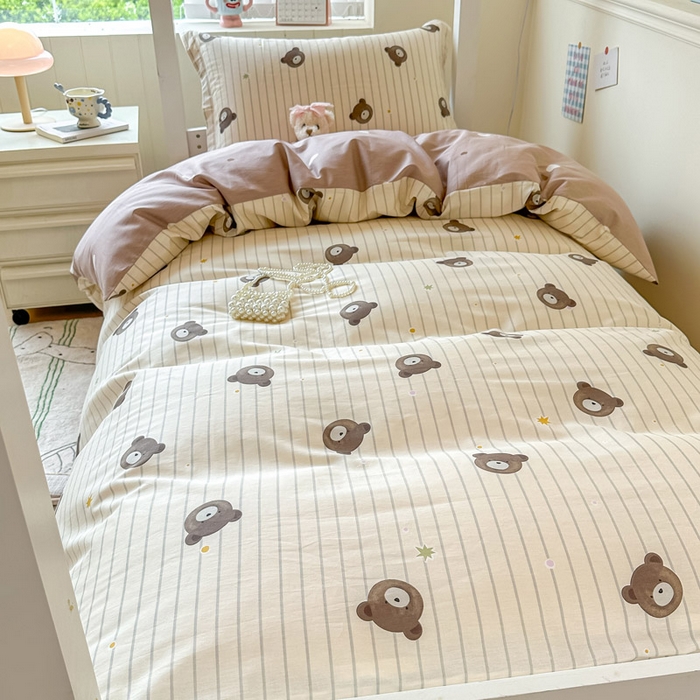 91家纺网 家纺一手货源 找家纺 2025新款学生宿舍全棉三件套 熊嘟嘟