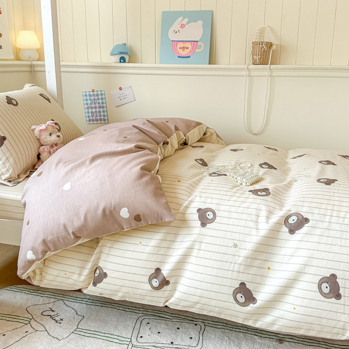 91家纺网 家纺一手货源 找家纺 2025新款学生宿舍全棉三件套 熊嘟嘟