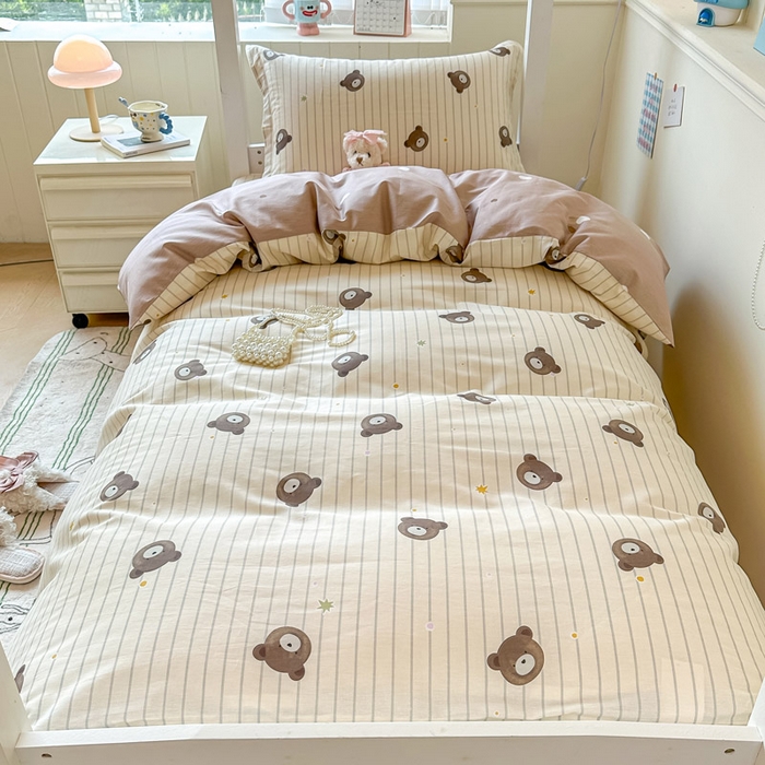 91家纺网 家纺一手货源 找家纺 2025新款学生宿舍全棉三件套 熊嘟嘟