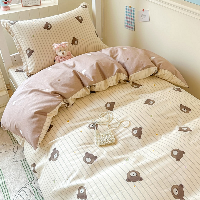 91家纺网 家纺一手货源 找家纺 2025新款学生宿舍全棉三件套 熊嘟嘟