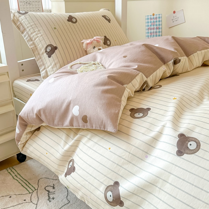 91家纺网 家纺一手货源 找家纺 2025新款学生宿舍全棉三件套 熊嘟嘟