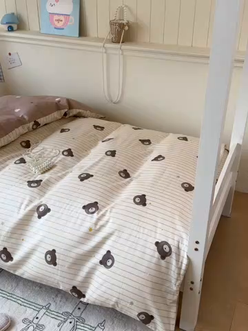 91家纺网 家纺一手货源 找家纺 2025新款学生宿舍全棉三件套 熊嘟嘟