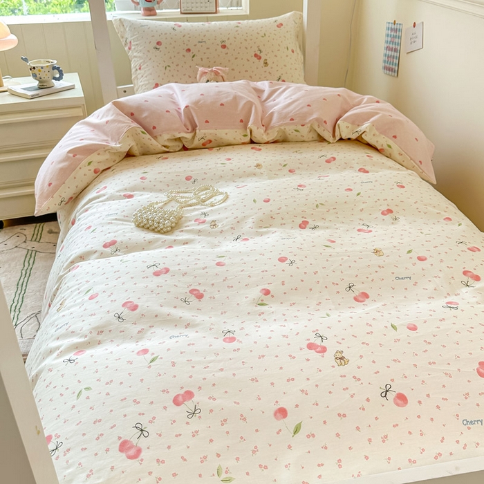91家纺网 家纺一手货源 找家纺 2025新款学生宿舍全棉三件套 樱桃甜宠