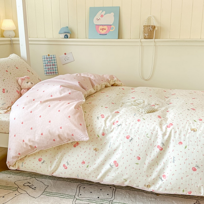 91家纺网 家纺一手货源 找家纺 2025新款学生宿舍全棉三件套 樱桃甜宠