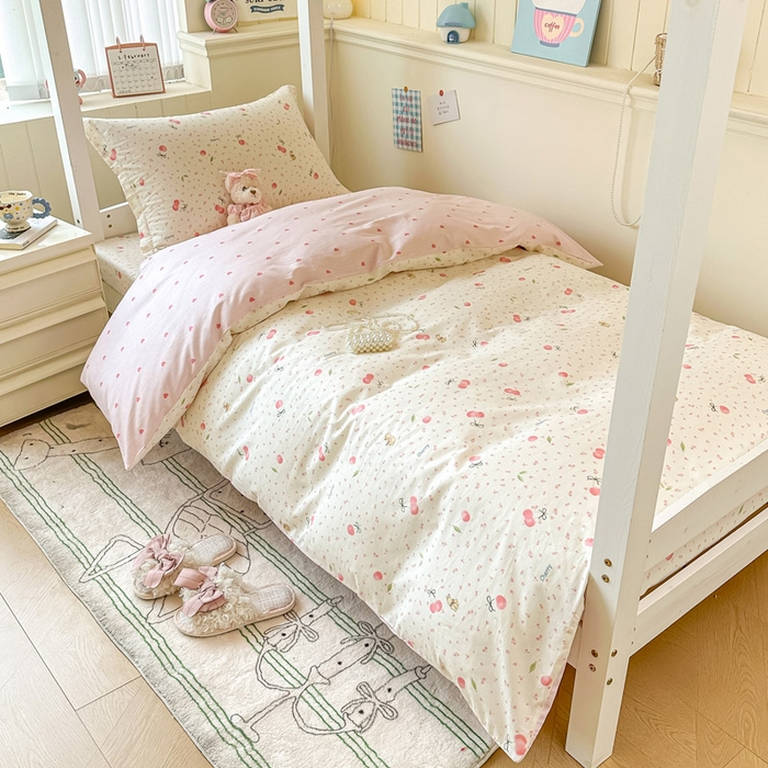 91家纺网 家纺一手货源 找家纺 2025新款学生宿舍全棉三件套 樱桃甜宠