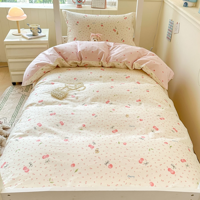 91家纺网 家纺一手货源 找家纺 2025新款学生宿舍全棉三件套 樱桃甜宠