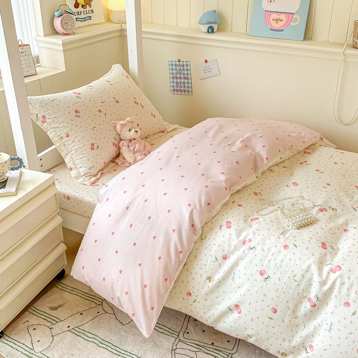 91家纺网 家纺一手货源 找家纺 2025新款学生宿舍全棉三件套 樱桃甜宠