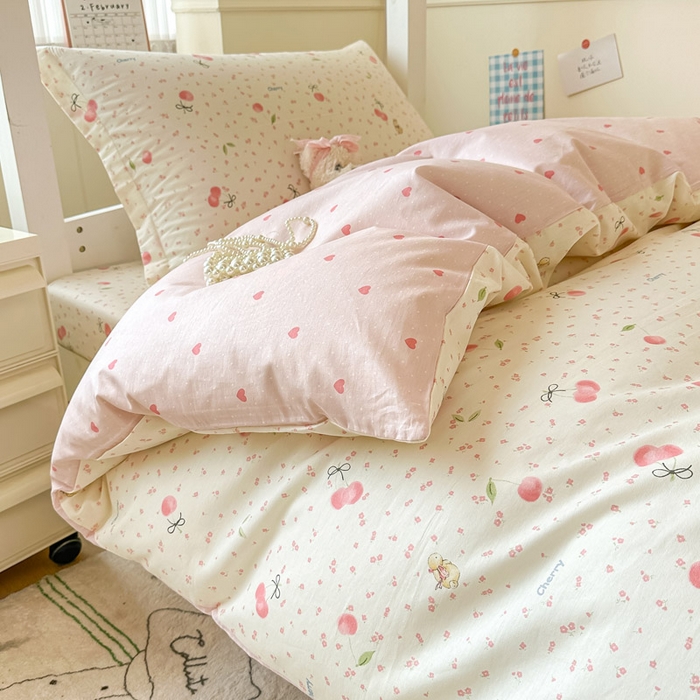 91家纺网 家纺一手货源 找家纺 2025新款学生宿舍全棉三件套 樱桃甜宠