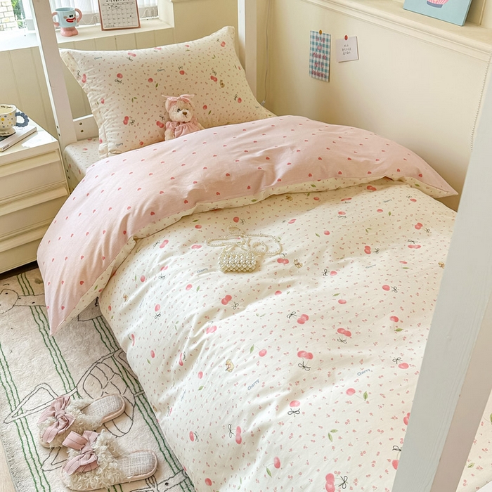 91家纺网 家纺一手货源 找家纺 2025新款学生宿舍全棉三件套 樱桃甜宠