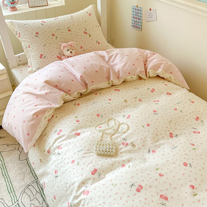 91家纺网 家纺一手货源 找家纺 2025新款学生宿舍全棉三件套 樱桃甜宠