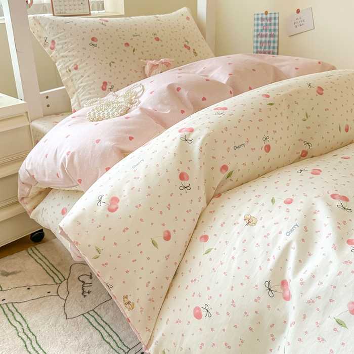 91家纺网 家纺一手货源 找家纺 2025新款学生宿舍全棉三件套 樱桃甜宠