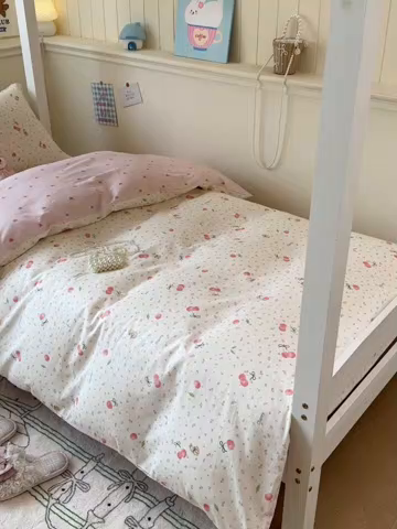 91家纺网 家纺一手货源 找家纺 2025新款学生宿舍全棉三件套 樱桃甜宠