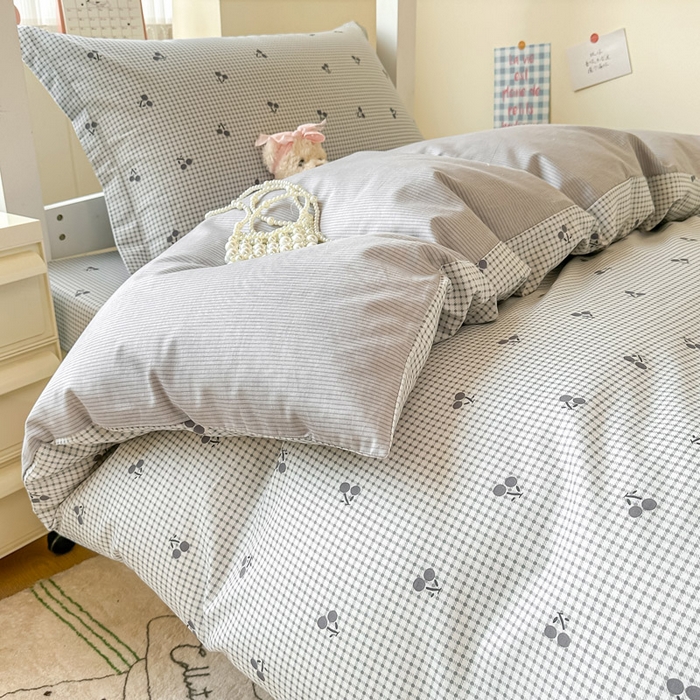 91家纺网 家纺一手货源 找家纺 2025新款学生宿舍全棉三件套 樱姿-灰