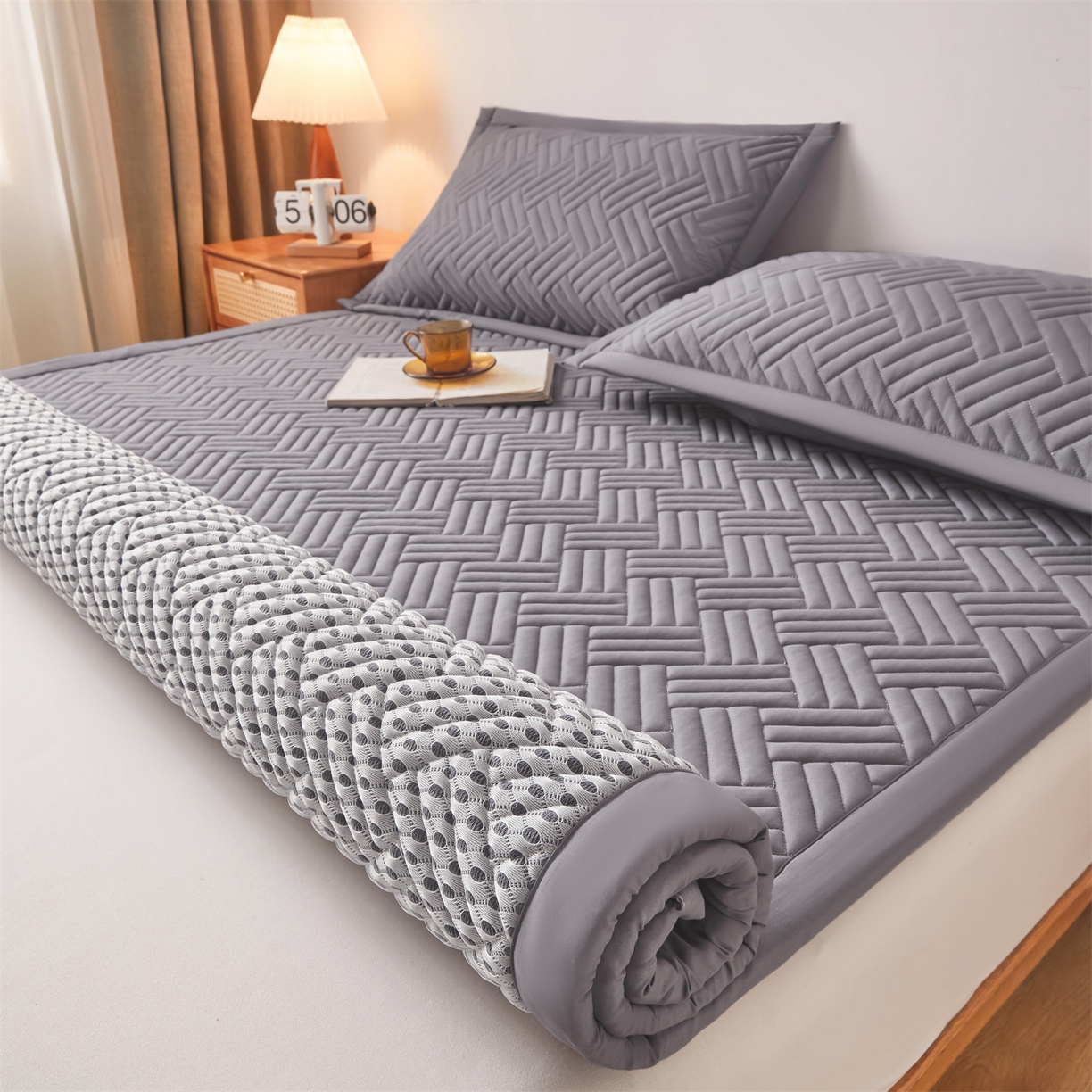 雯豆家纺 2025新品四季款加厚床褥垫子床垫保护垫四季通用 摩登-深空灰
