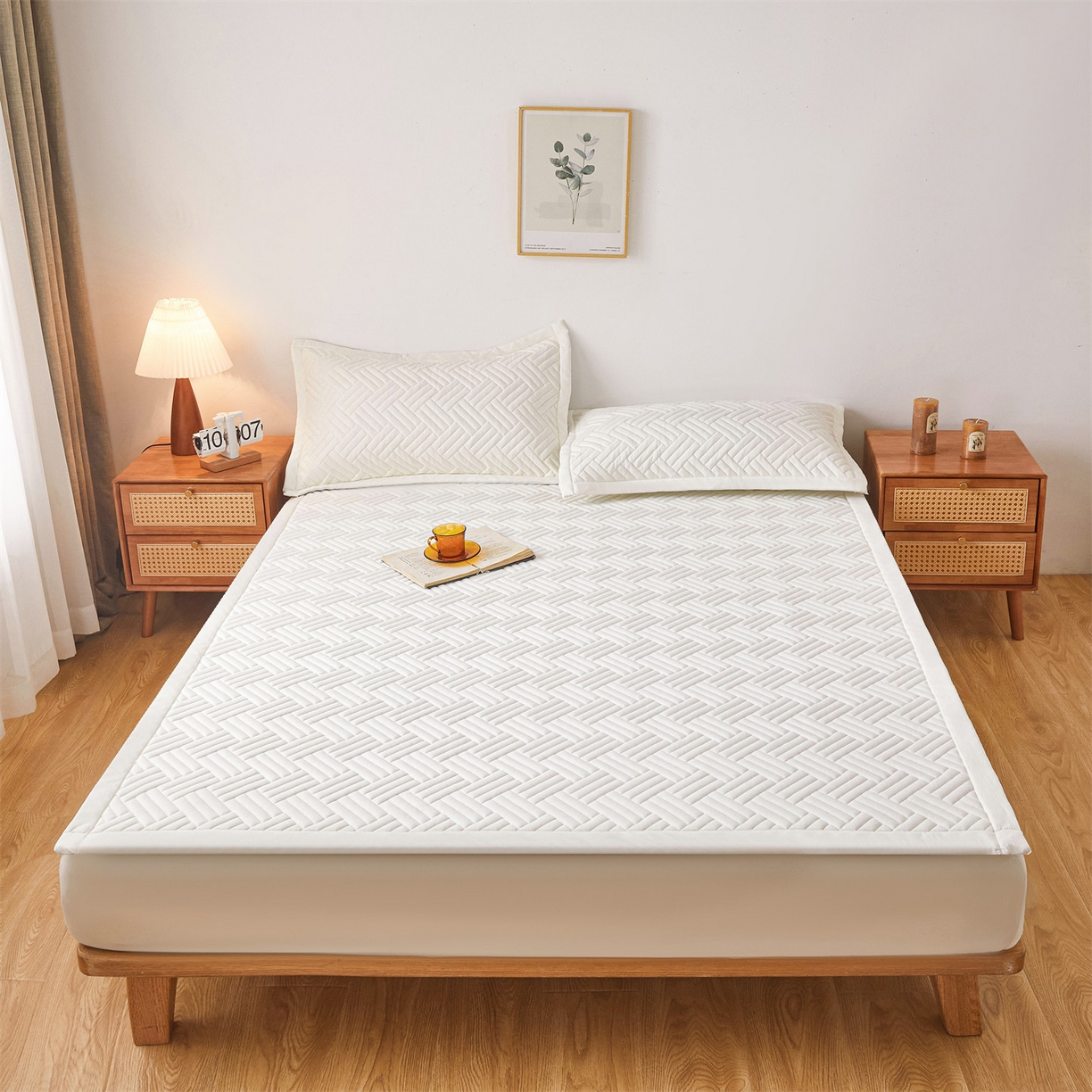 91家纺网 家纺一手货源 找家纺 雯豆家纺 2025新品四季款加厚床褥垫子床垫保护垫四季通用 摩登-月光白