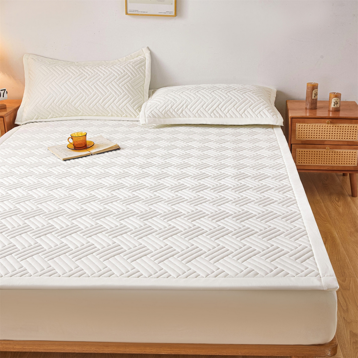 91家纺网 家纺一手货源 找家纺 雯豆家纺 2025新品四季款加厚床褥垫子床垫保护垫四季通用 摩登-月光白