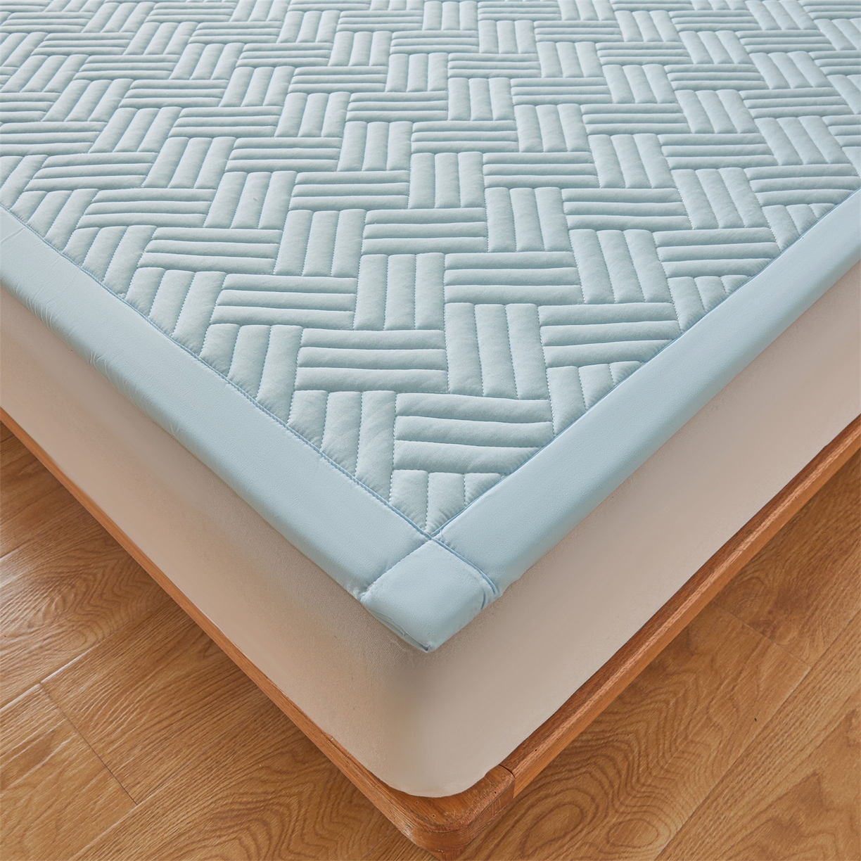 91家纺网 家纺一手货源 找家纺 雯豆家纺 2025新品四季款加厚床褥垫子床垫保护垫四季通用 摩登-淡水蓝