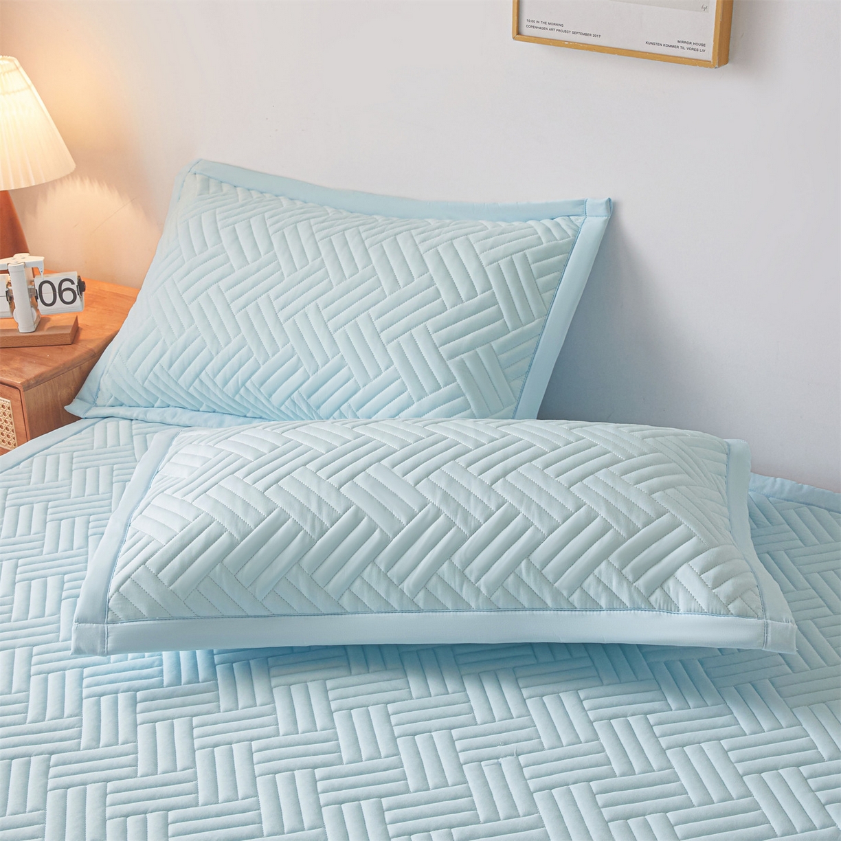 91家纺网 家纺一手货源 找家纺 雯豆家纺 2025新品四季款加厚床褥垫子床垫保护垫四季通用 摩登-淡水蓝