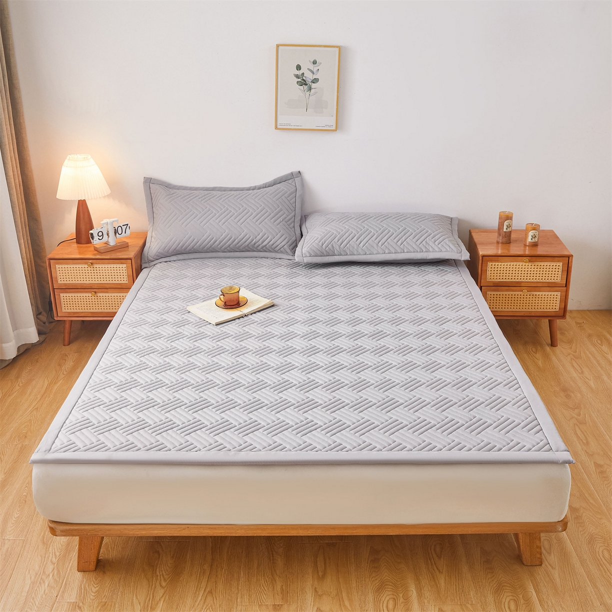 91家纺网 家纺一手货源 找家纺 雯豆家纺 2025新品四季款加厚床褥垫子床垫保护垫四季通用 摩登-暮云灰