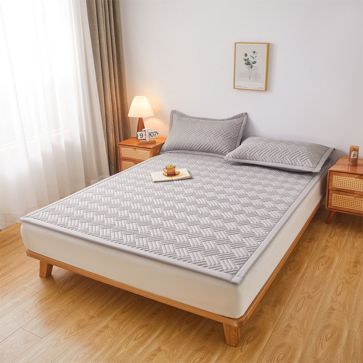 91家纺网 家纺一手货源 找家纺 雯豆家纺 2025新品四季款加厚床褥垫子床垫保护垫四季通用 摩登-暮云灰