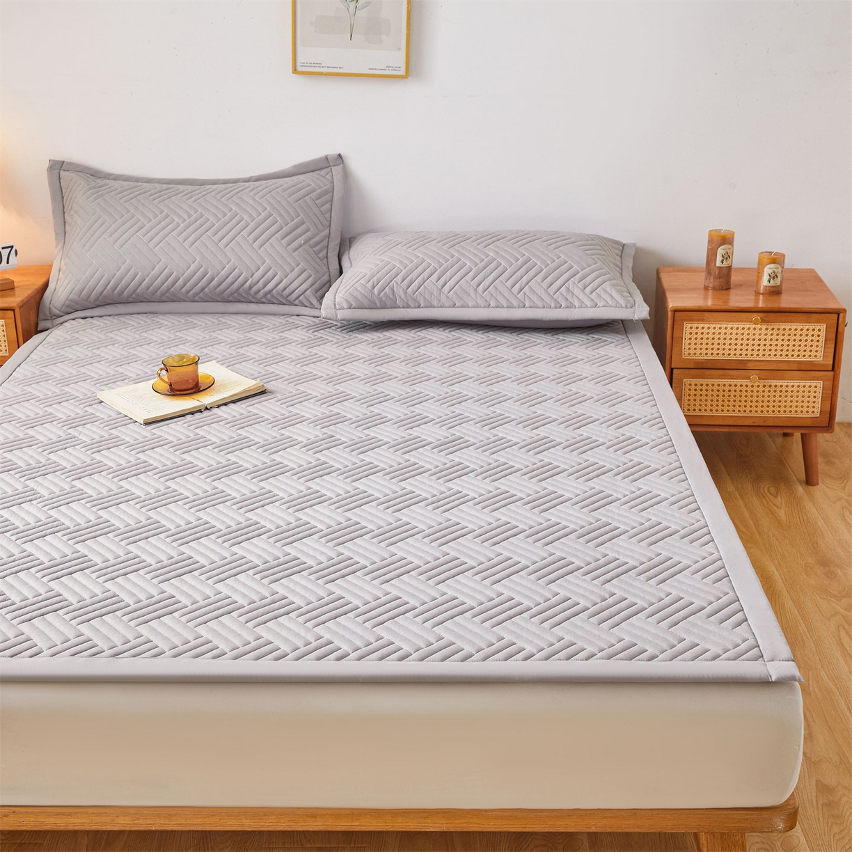 91家纺网 家纺一手货源 找家纺 雯豆家纺 2025新品四季款加厚床褥垫子床垫保护垫四季通用 摩登-暮云灰