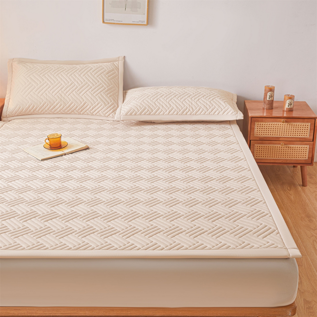 91家纺网 家纺一手货源 找家纺 雯豆家纺 2025新品四季款加厚床褥垫子床垫保护垫四季通用 摩登-奶咖