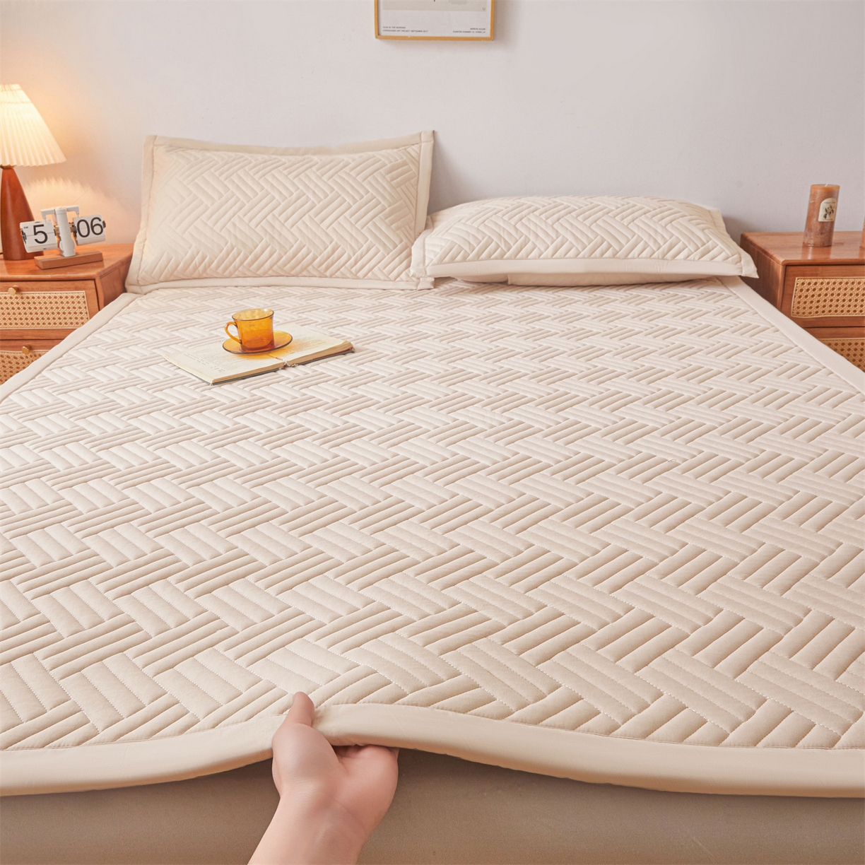 91家纺网 家纺一手货源 找家纺 雯豆家纺 2025新品四季款加厚床褥垫子床垫保护垫四季通用 摩登-奶咖