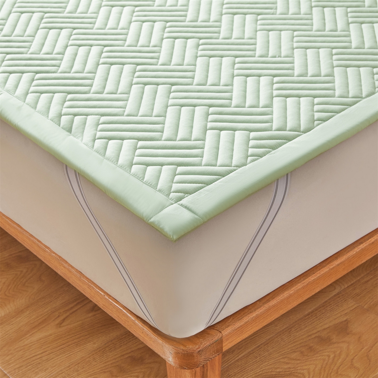 91家纺网 家纺一手货源 找家纺 雯豆家纺 2025新品四季款加厚床褥垫子床垫保护垫四季通用 摩登-清雅绿