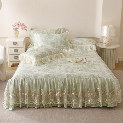 91家纺网 家纺一手货源 找家纺 （总）好儿喜家纺 2025新款海洋丝凉感豆豆床裙凉席-巴黎玫瑰