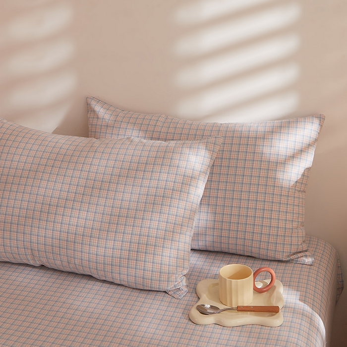 91家纺网 家纺一手货源 找家纺 DoDo 兜兜 2025新款全棉纯棉水洗棉系列单枕套【可定做尺寸】 米雅-桔蓝