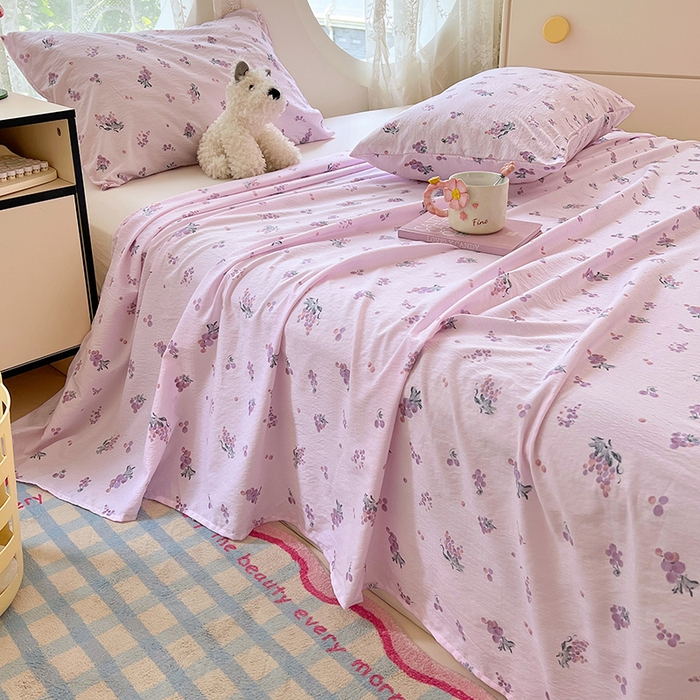 91家纺网 家纺一手货源 找家纺 彩韵家纺 2025新款印花木m双层纱床单系列 木m双层纱-紫玉葡萄