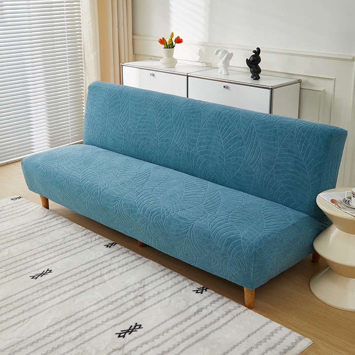91家纺网 家纺一手货源 找家纺 逐日沙发套2025新款大树叶沙发床套 防水提花大树叶 -湖蓝