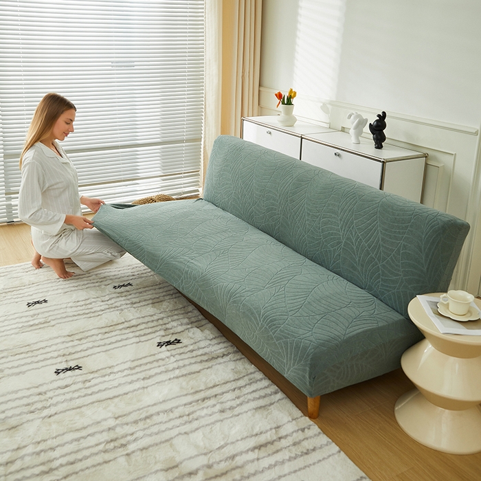 91家纺网 家纺一手货源 找家纺 逐日沙发套2025新款大树叶沙发床套 防水提花大树叶- 草绿