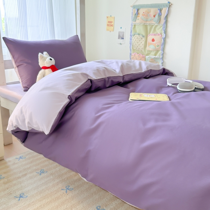 91家纺网 家纺一手货源 找家纺 简冠家纺 2025新款13372全棉纯色学生三件套 深紫+浅紫