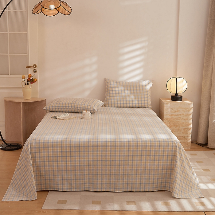 91家纺网 家纺一手货源 找家纺 DoDo 兜兜 2026新款全棉纯棉水洗棉系列单床单【可定做尺寸】 麦田-灰蓝