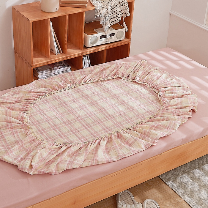 91家纺网 家纺一手货源 找家纺 DoDo 兜兜 2025新款全棉纯棉水洗棉学生床笠【可定做尺寸】 曼达-粉