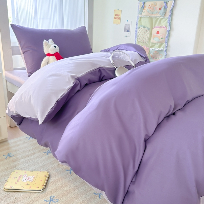 91家纺网 家纺一手货源 找家纺 简冠家纺 2025新款13372全棉纯色学生三件套 深紫+浅紫