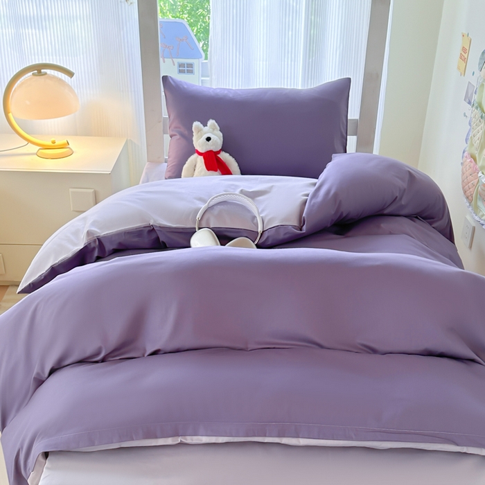 91家纺网 家纺一手货源 找家纺 简冠家纺 2025新款13372全棉纯色学生三件套 深紫+浅紫